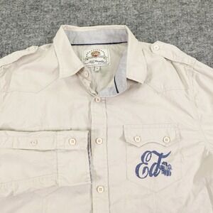 Ed Hardy Shirt Mens Large Beige Tattoo Graphic Love Kills‎ Slowly Western Style